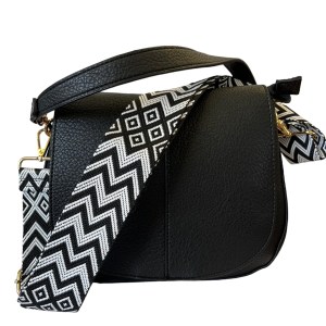 Borsa con tracolla a fantasia in ecopelle nero