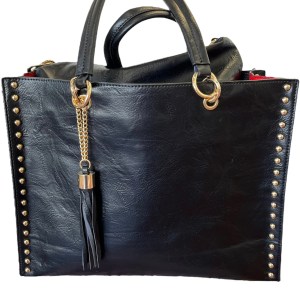 Borsa con tracolla e pochette in ecopelle nero