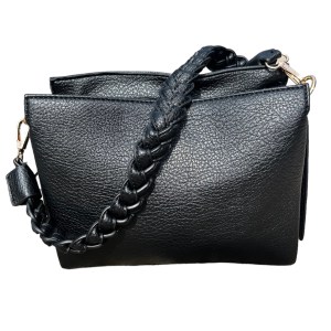 Borsa con tracolla intrecciata in ecopelle nero