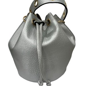 Borsa con tracolla a secchiello in ecopelle Argento