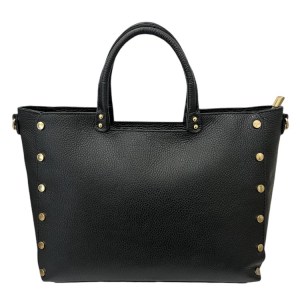 Borsa in vera pelle nero con tracolla e borchiette