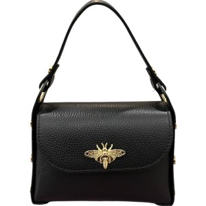 Borsa con tracolla a chiusura con apetta in vera pelle nero