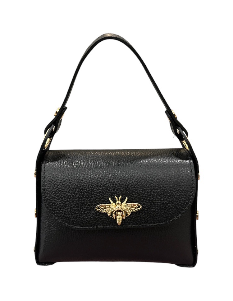 Borsa A Tracolla Donna In Pelle Nera 21x7x13 Cm – Piccola, 5 Tasche, Tracolla Regolabile, Elegante E Semplice