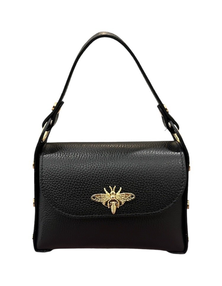 Borsa A Tracolla Donna In Pelle Nera 21x7x13 Cm – Piccola, 5 Tasche, Tracolla Regolabile, Elegante E Semplice